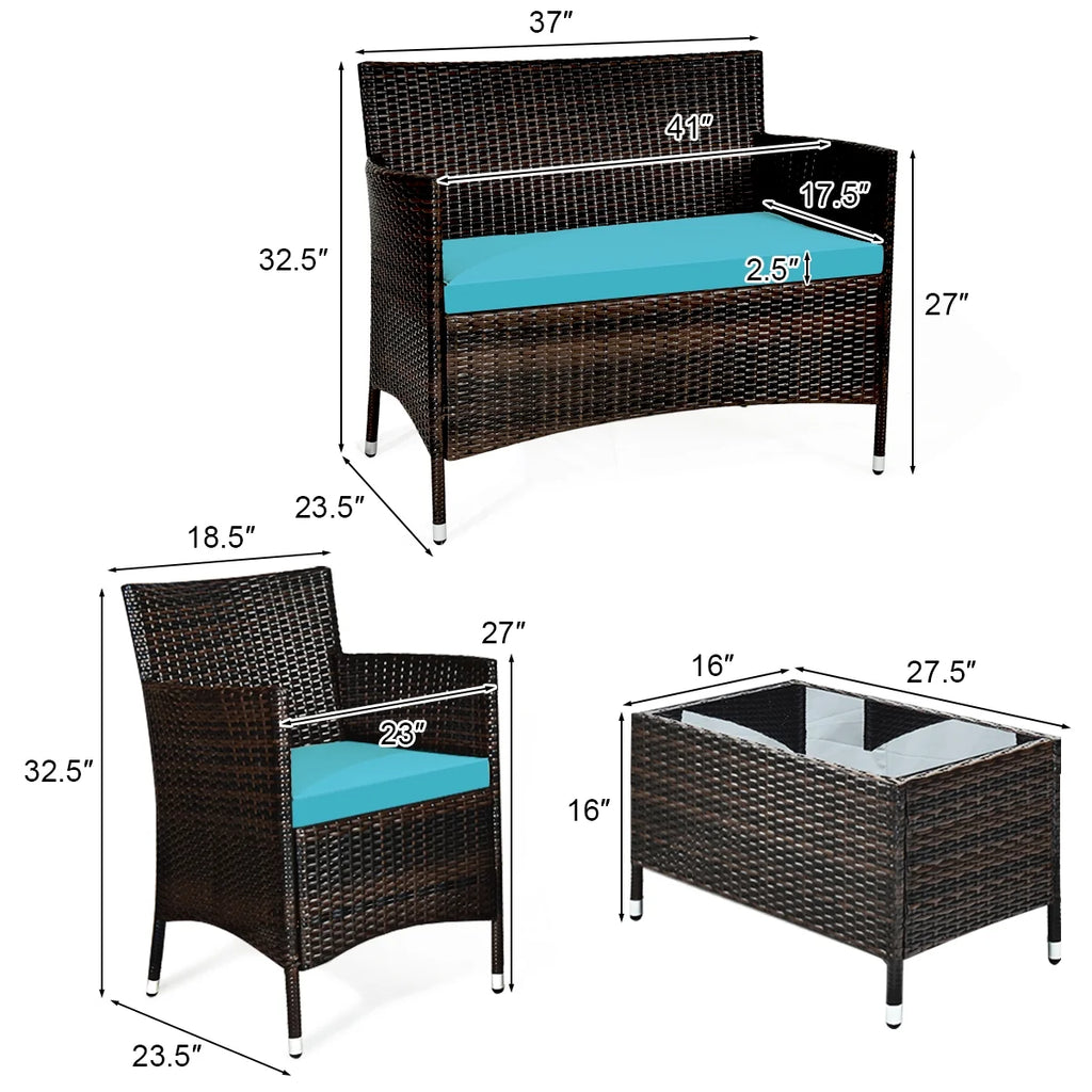 4 Pieces Patio Rattan Furniture Set Cushioned White H710219