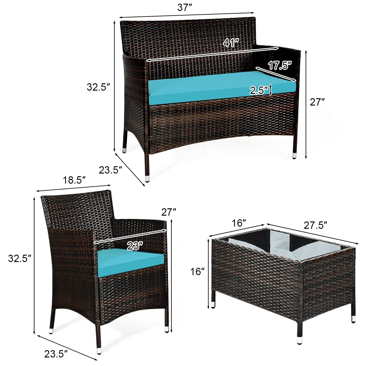 4 Pieces Patio Rattan Furniture Set Cushioned White H710219