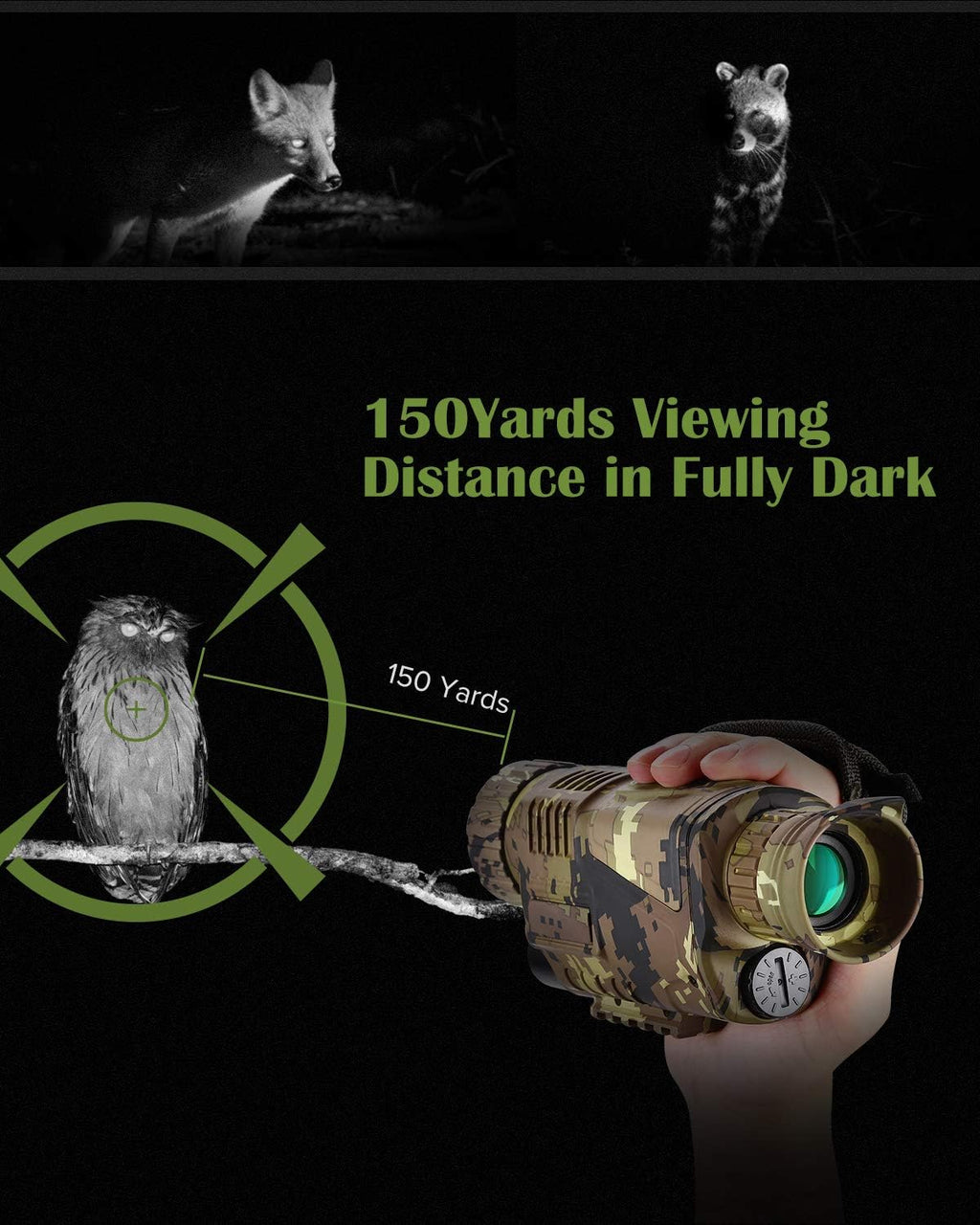 Night Vision Monocular Digital 5x8 Optics Scope 200Yards Infrared with 16GB Card U764