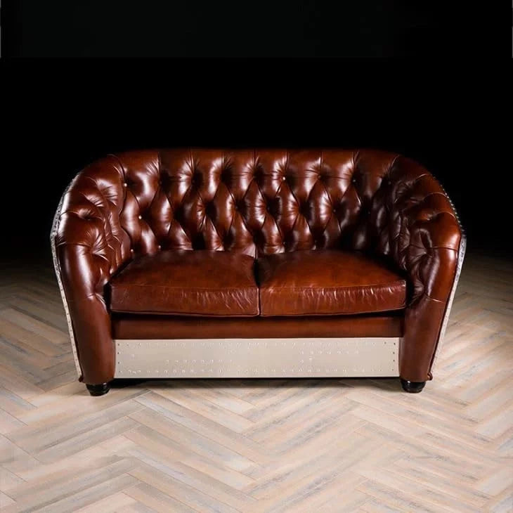 Vintage Leather Aluminum Loveseat Sofa H5853