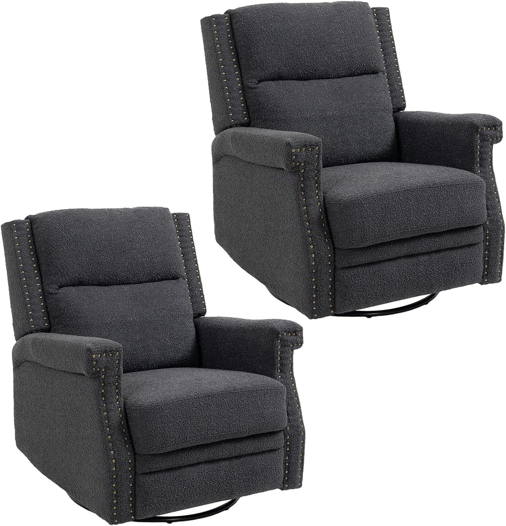 Black Teddy Fabric Swivel Recliner Chair I812016