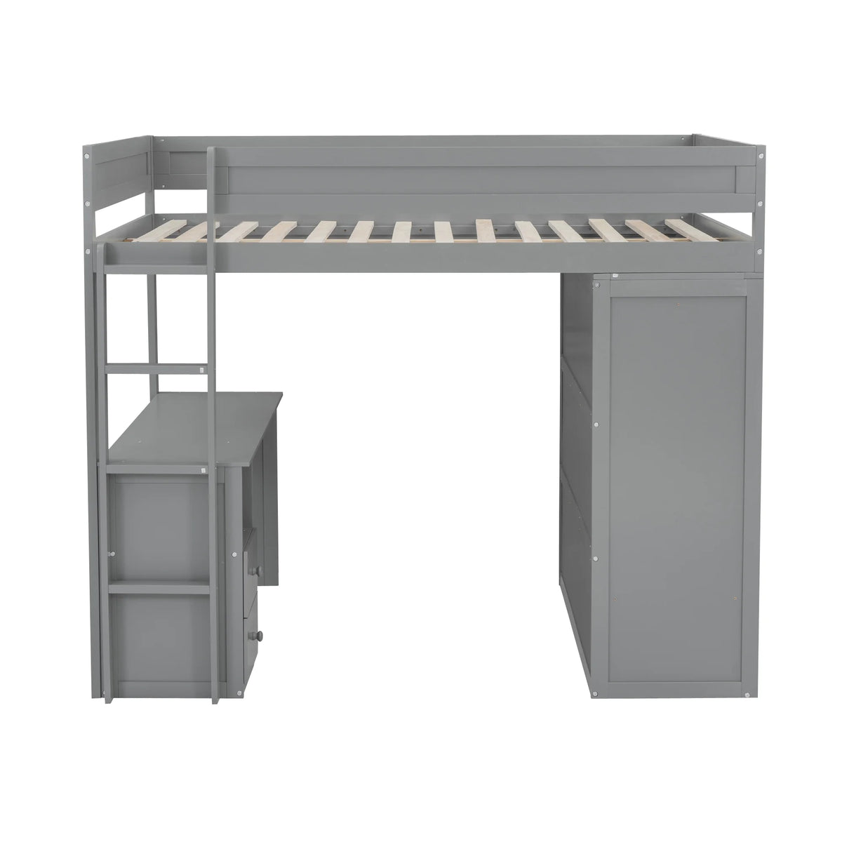 Wood Full Size Loft Bed with Storage Desk, Drawers and Wardrobe V102