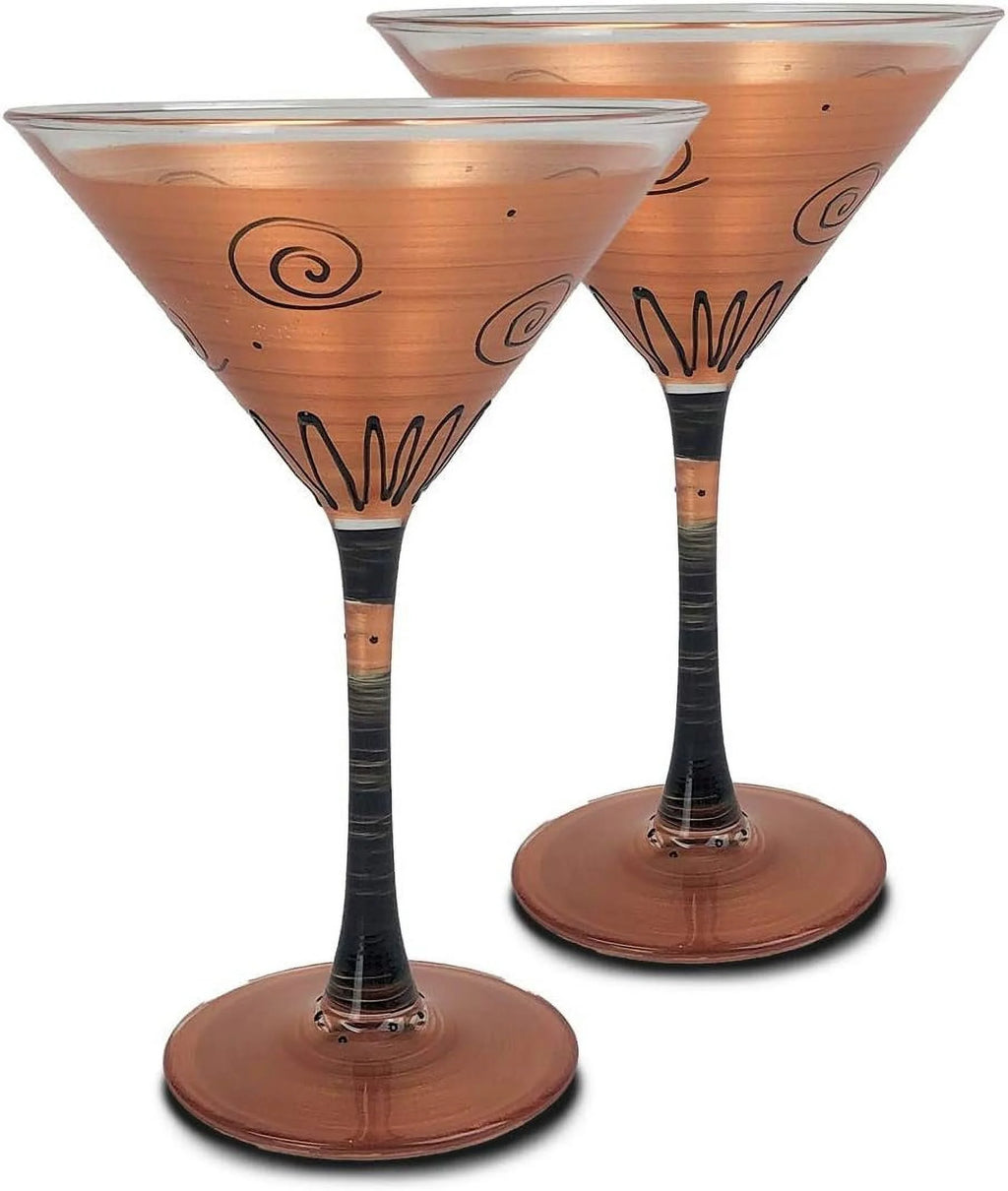 Hand Painted Martini Glasses Set Of 2 Gold T346