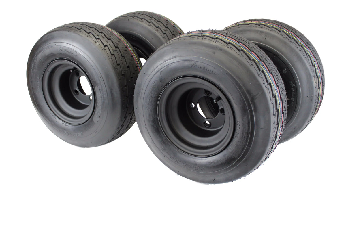 8 Matte Black Steel Golf Cart Wheels with Tires Set of 4 H130
