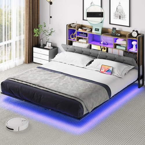 Queen Upholstered Platform Bed with Headboard Storage D900947