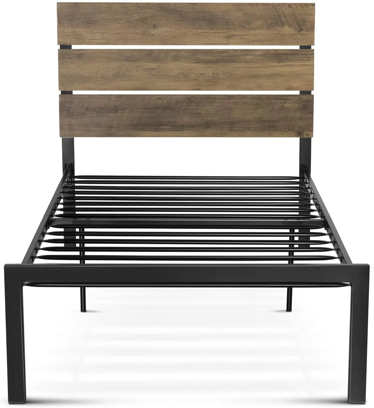 Queen Size Rustic Industrial Platform Bed Frame with Wood Headboard W5449