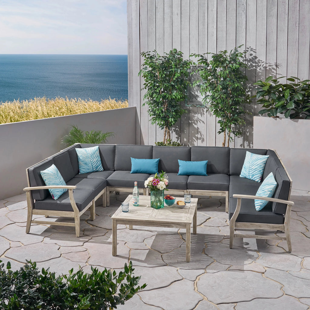 Light Gray Acacia Wood Outdoor Sofa Sectional Set H1510