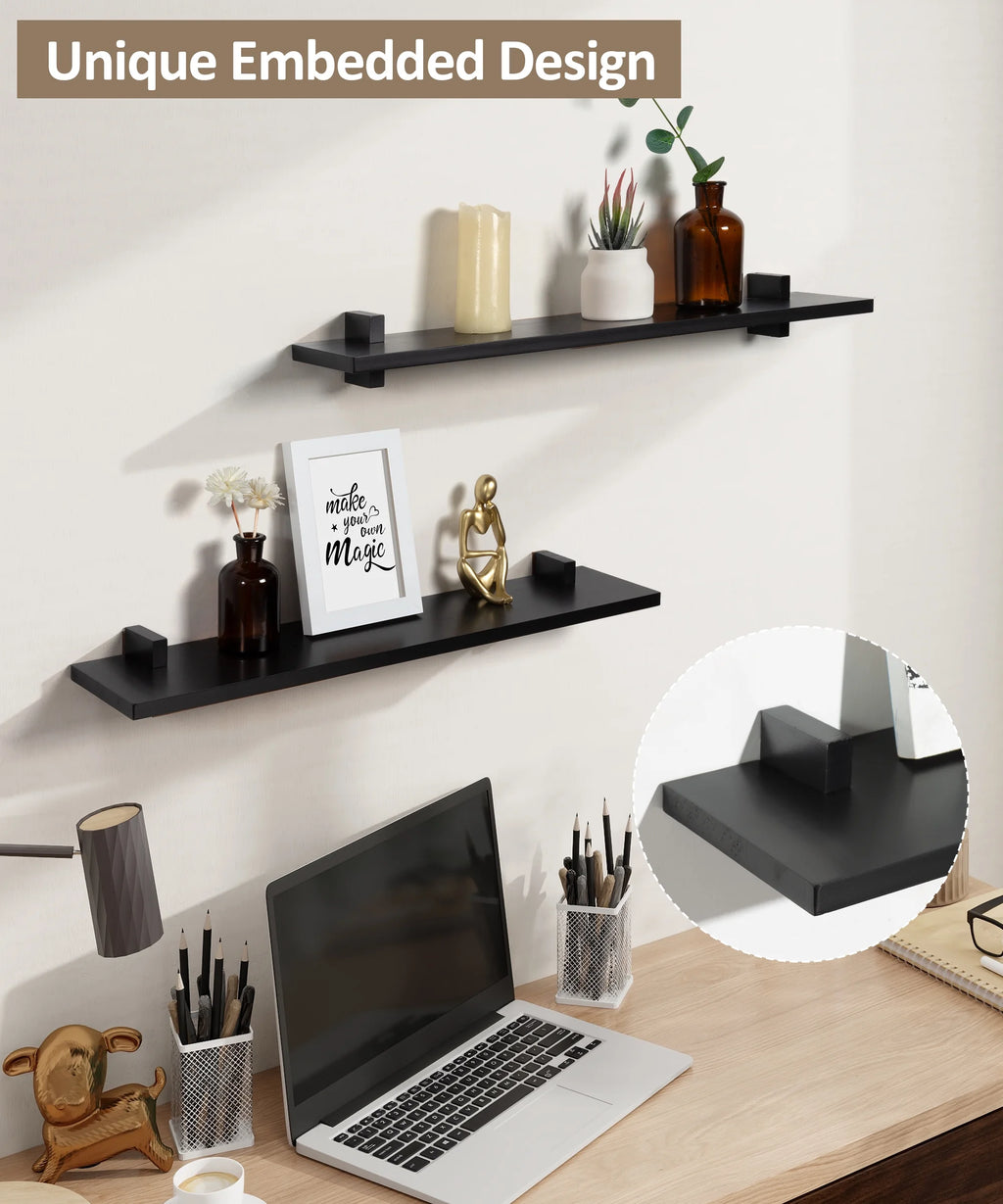 Black 24 Inch Wood Floating Shelves D937932