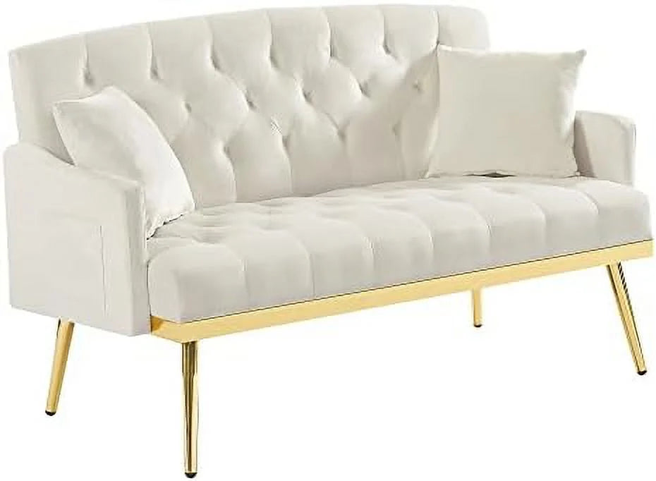 Beige Chenille Two-Seater Sofa with Metal Legs L21305
