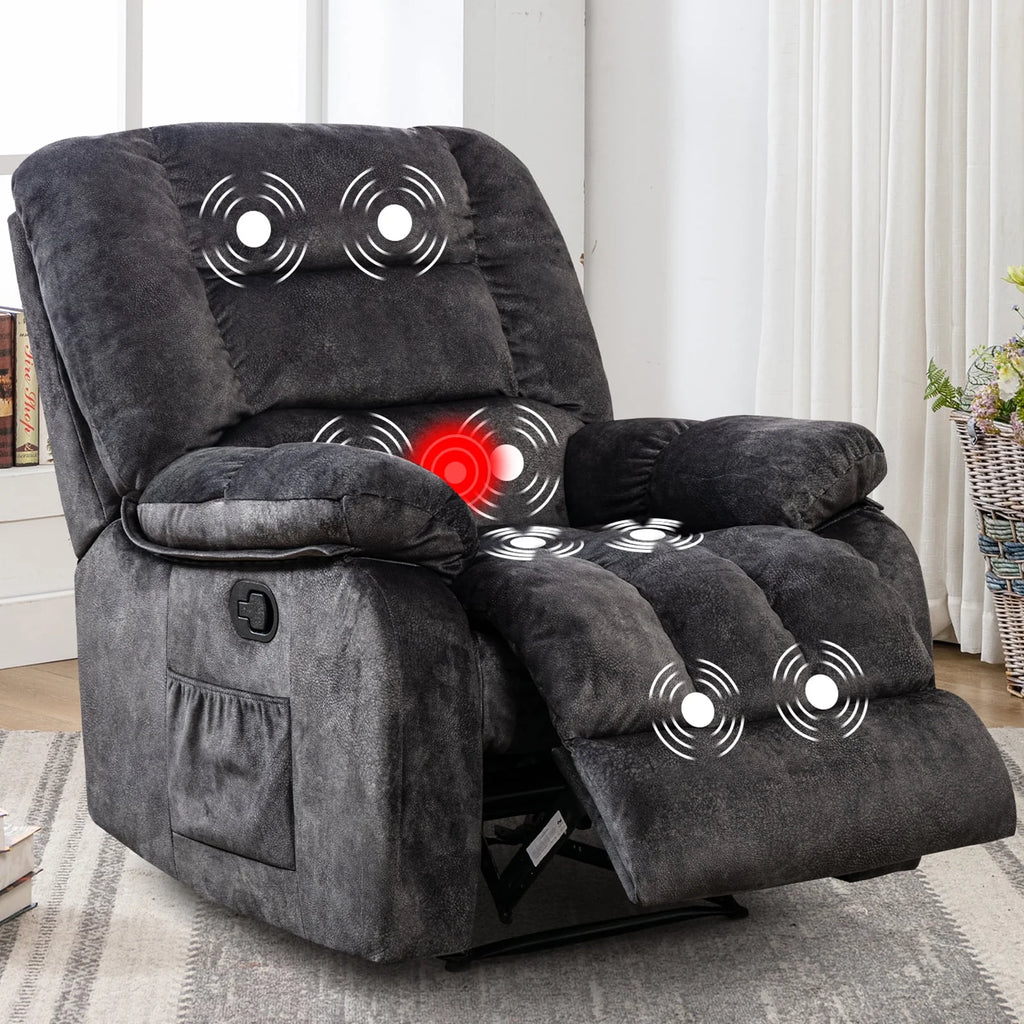 Gray Fabric Manual Recliner with Massage and Heat A666