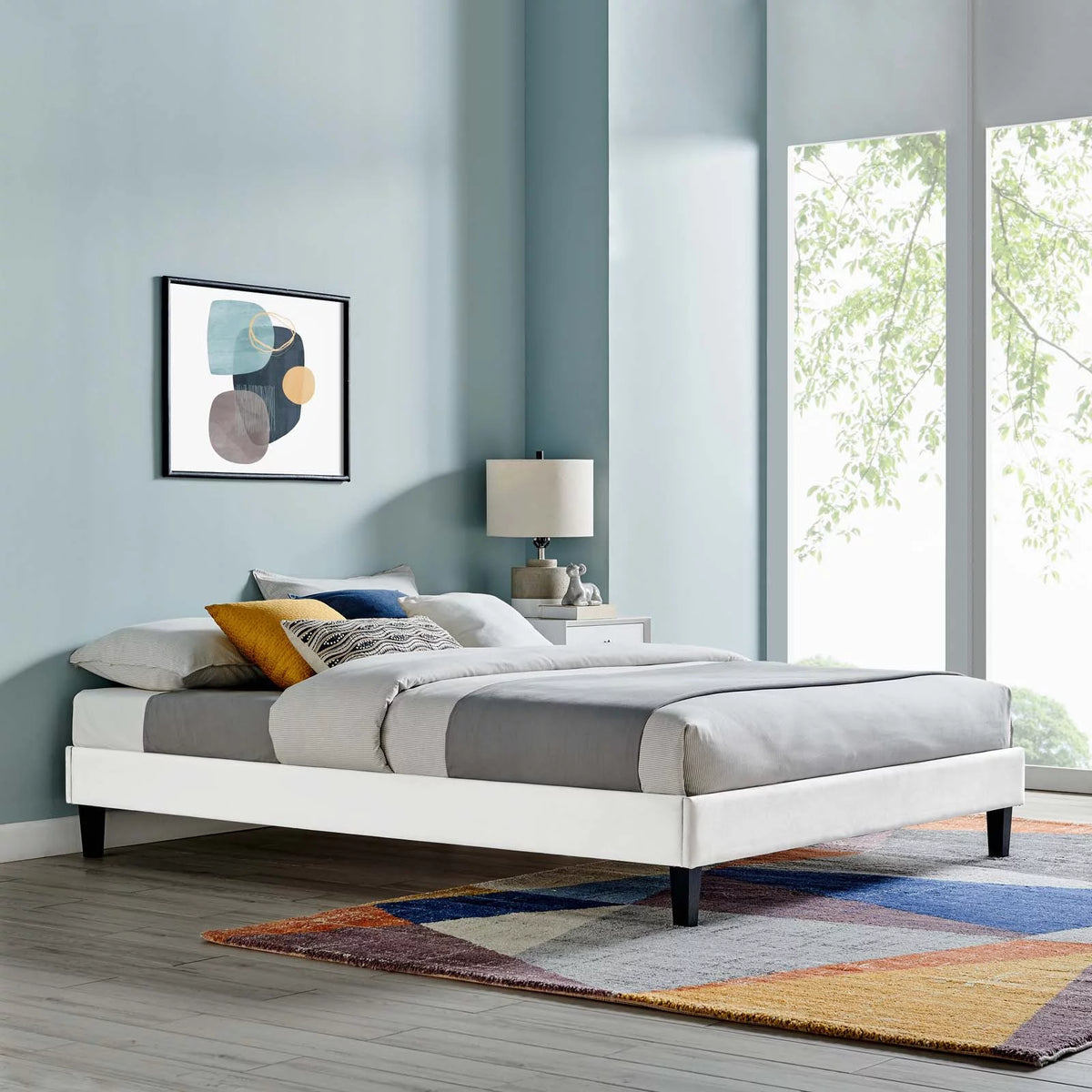 Full Performance Velvet Platform Bed Frame in White C466