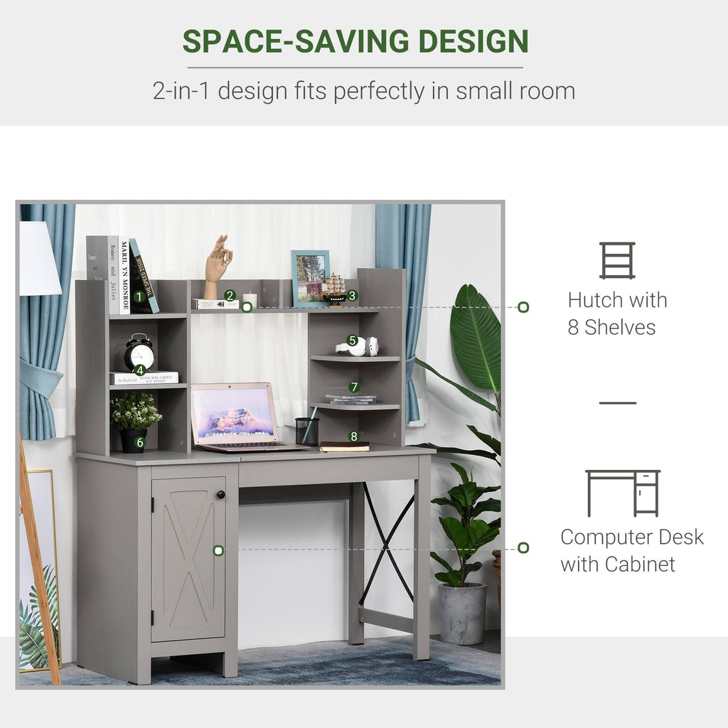 Grey Computer Desk with Hutch and Storage Cabinet A901