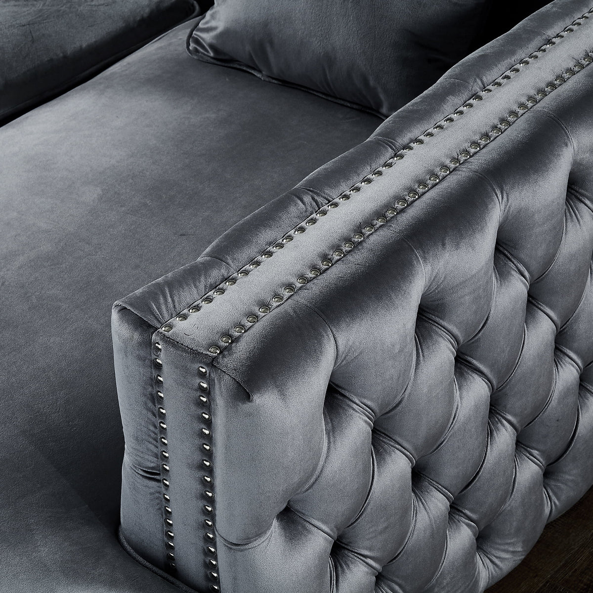 Grey Velvet Corner Sectional Sofa H37933