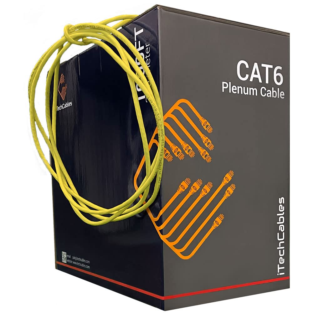CAT6 Plenum Bulk Ethernet Cable 1000ft 23AWG 4Pair Solid UTP Yellow L9659