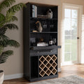 Dark Grey Oak Finished Wood Wine Cabinet R26955