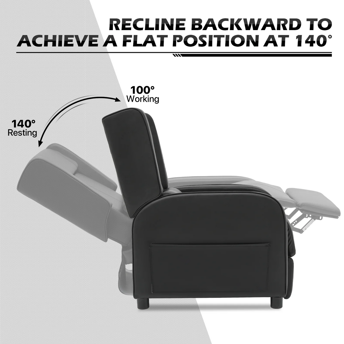 Black PU Leather Adjustable Reclining Gaming Chair with Footrest B310987