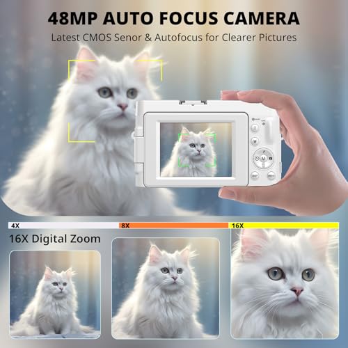 4K 48MP Compact Digital Camera with 16X Zoom, Black W74097