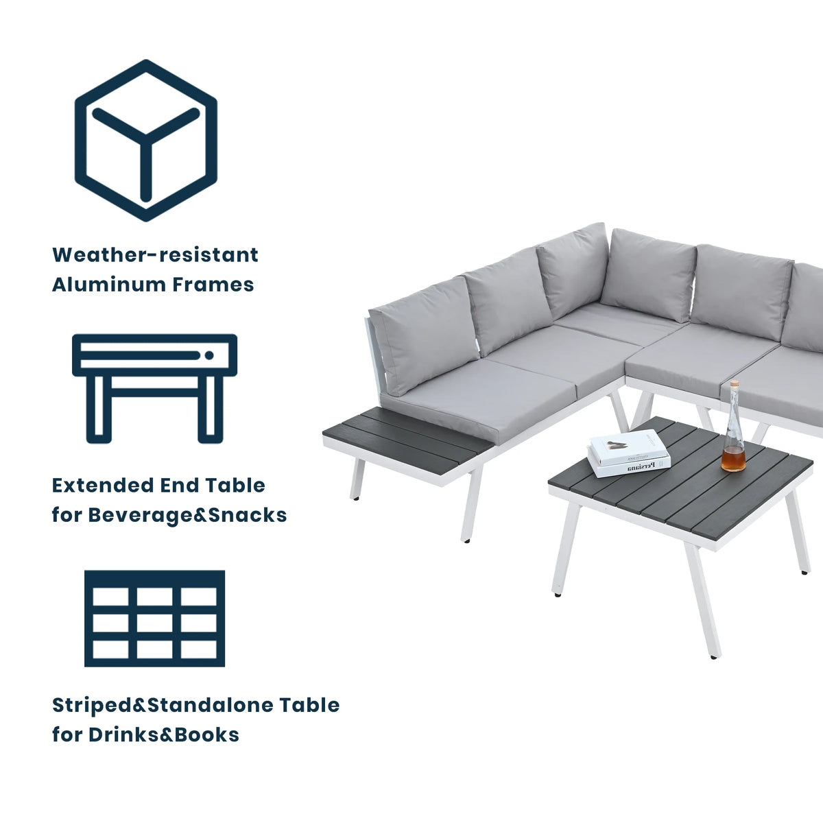 5 Piece Outdoor Patio Furniture Set Grey C378