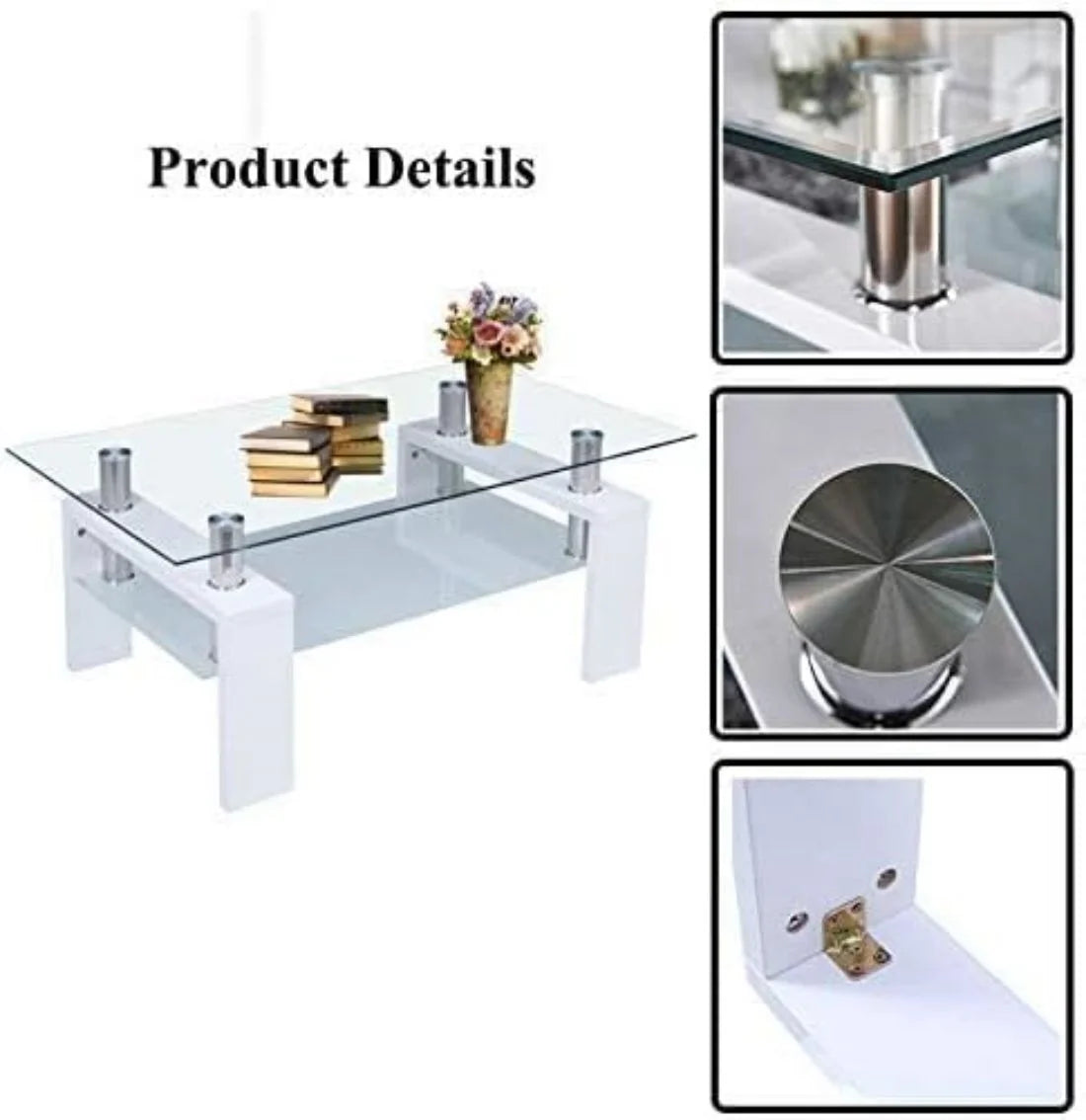 Glass Top White Coffee Table with Lower Shelf T961573