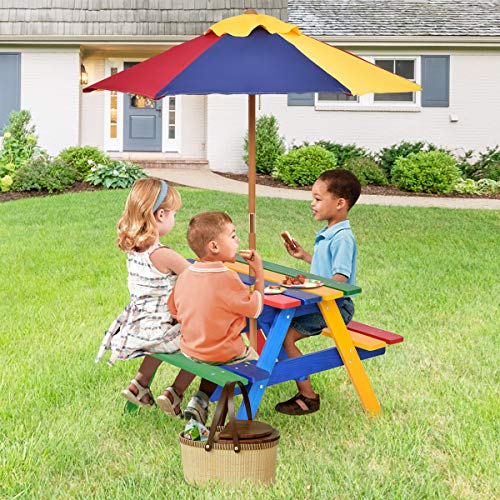 Kids Fir Wood Picnic Table and Chairs with Umbrella W2179