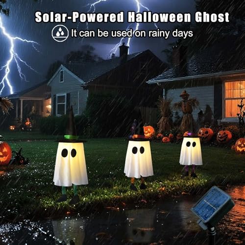 Solar Powerd Halloween Ghost Decorations Outdoor, Set of 3 Light Up Ghosts R30623