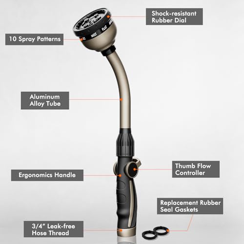 Heavy Duty Metal Garden Hose Wand with 10 Spray Patterns T997411