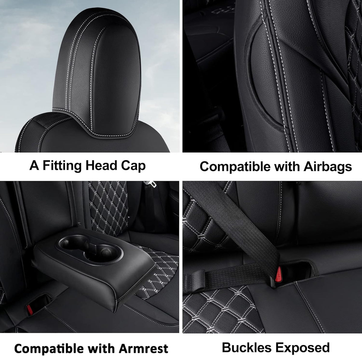 Pu Leather Car Seat Covers Full Set Black C79280