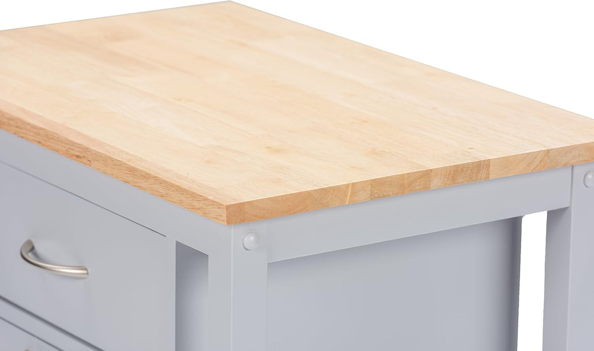 Light Grey Kitchen Cart with Wood Top Q623
