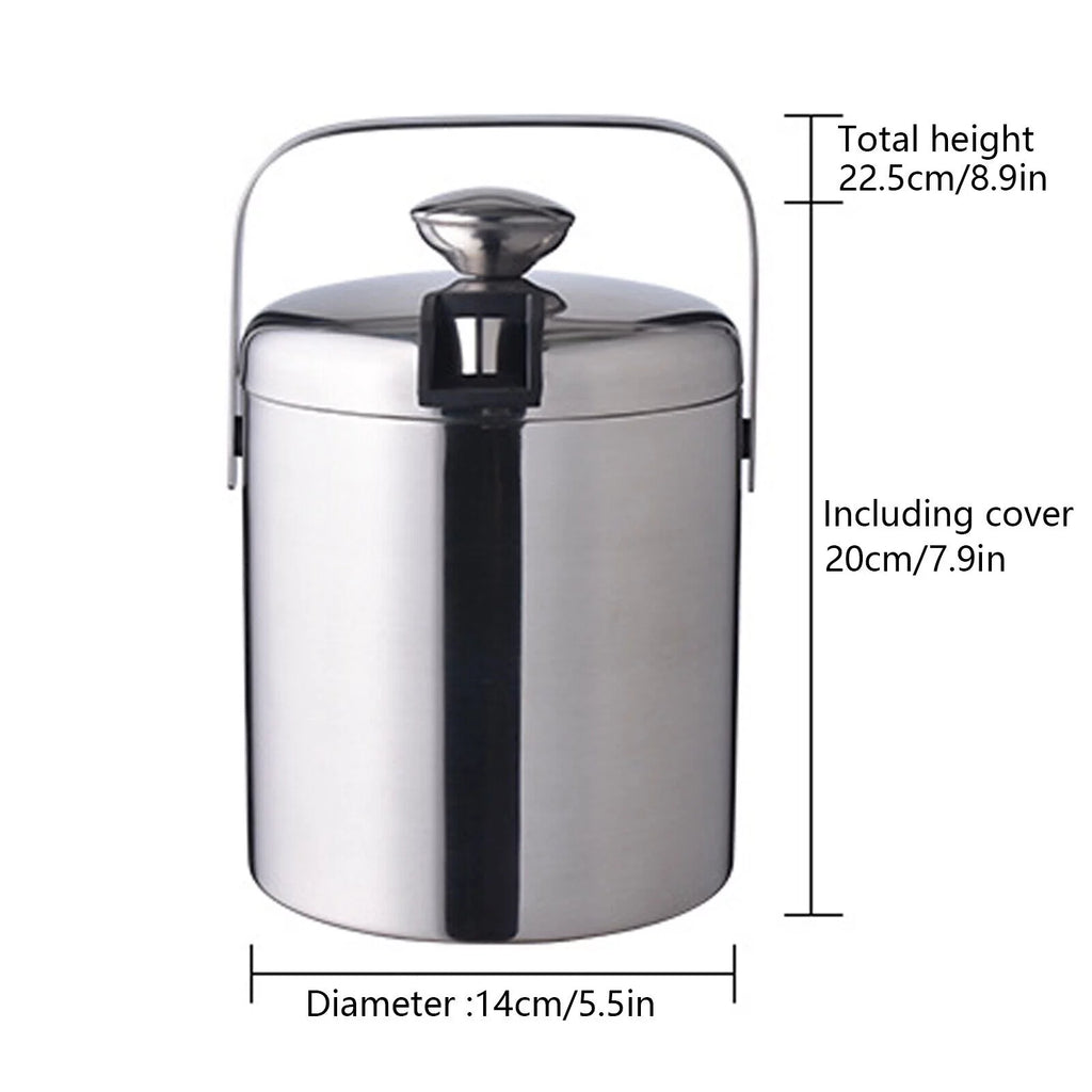Stainless Steel Insulated Ice Bucket 1.3L with Lid Strainer and Ice Tong M17769