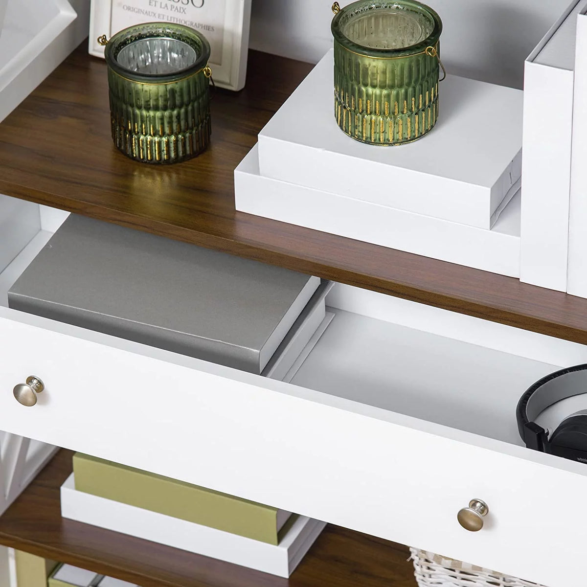 4-Tier White Shelving Bookcase with Drawer P91004