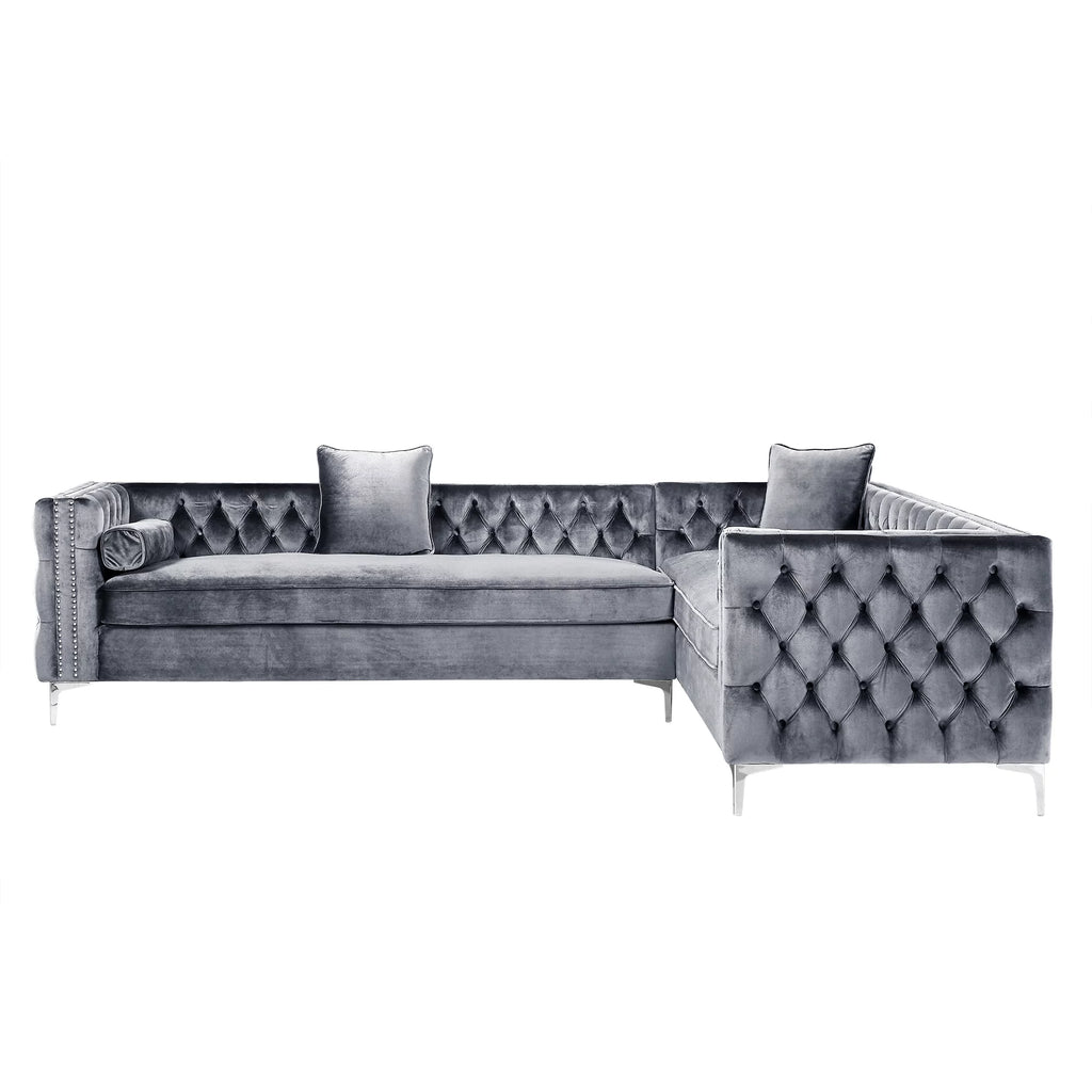 Grey Velvet Corner Sectional Sofa H37933