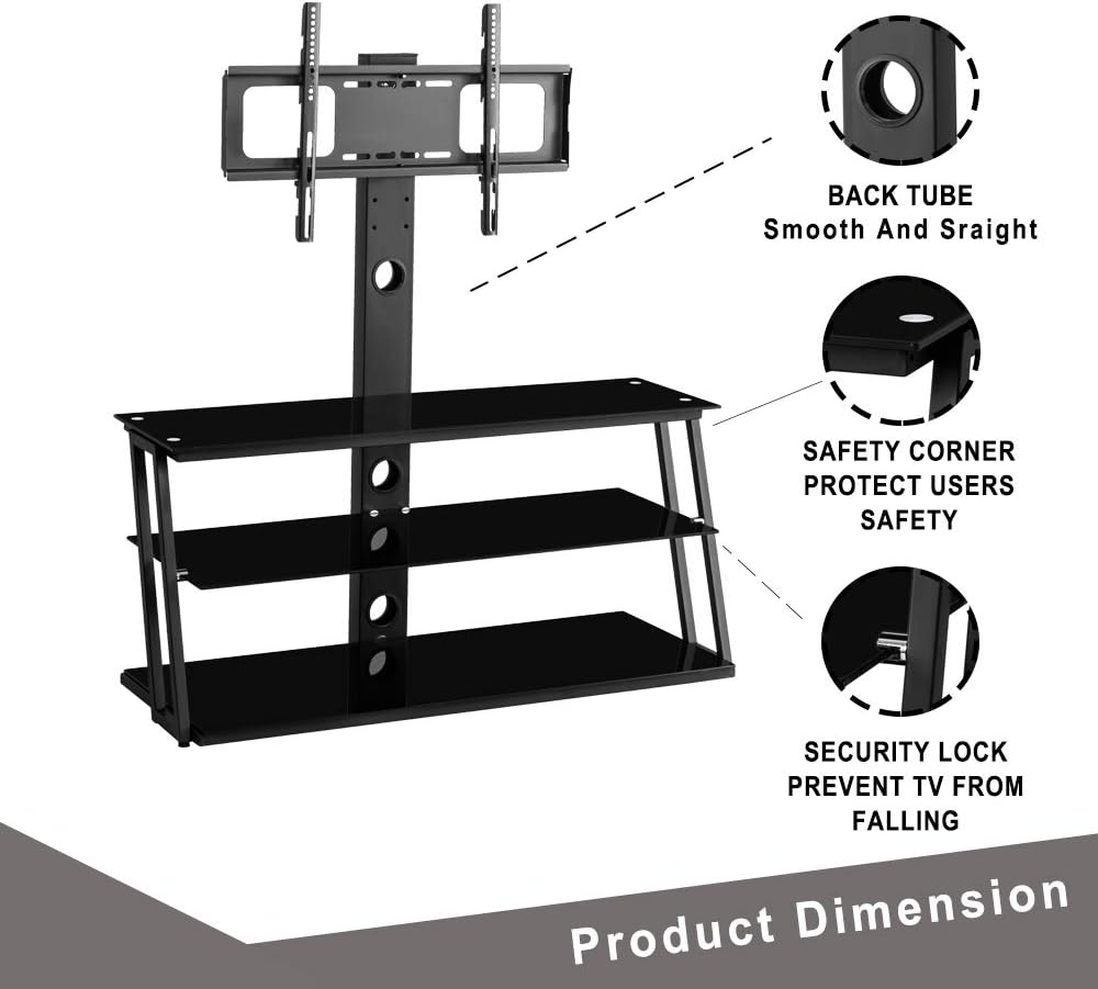 Angle and Height Adjustable Tempered Glass TV Stand, Black U870