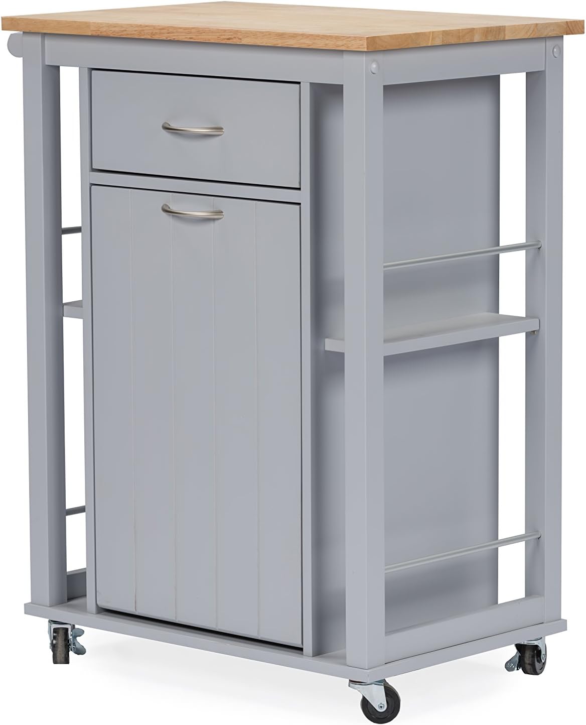 Light Grey Kitchen Cart with Wood Top Q623