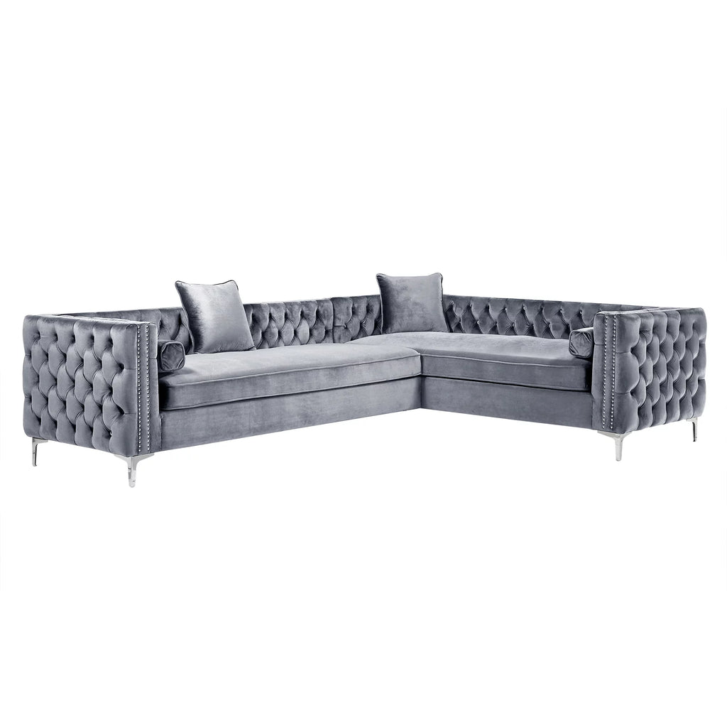 Grey Velvet Corner Sectional Sofa H37933
