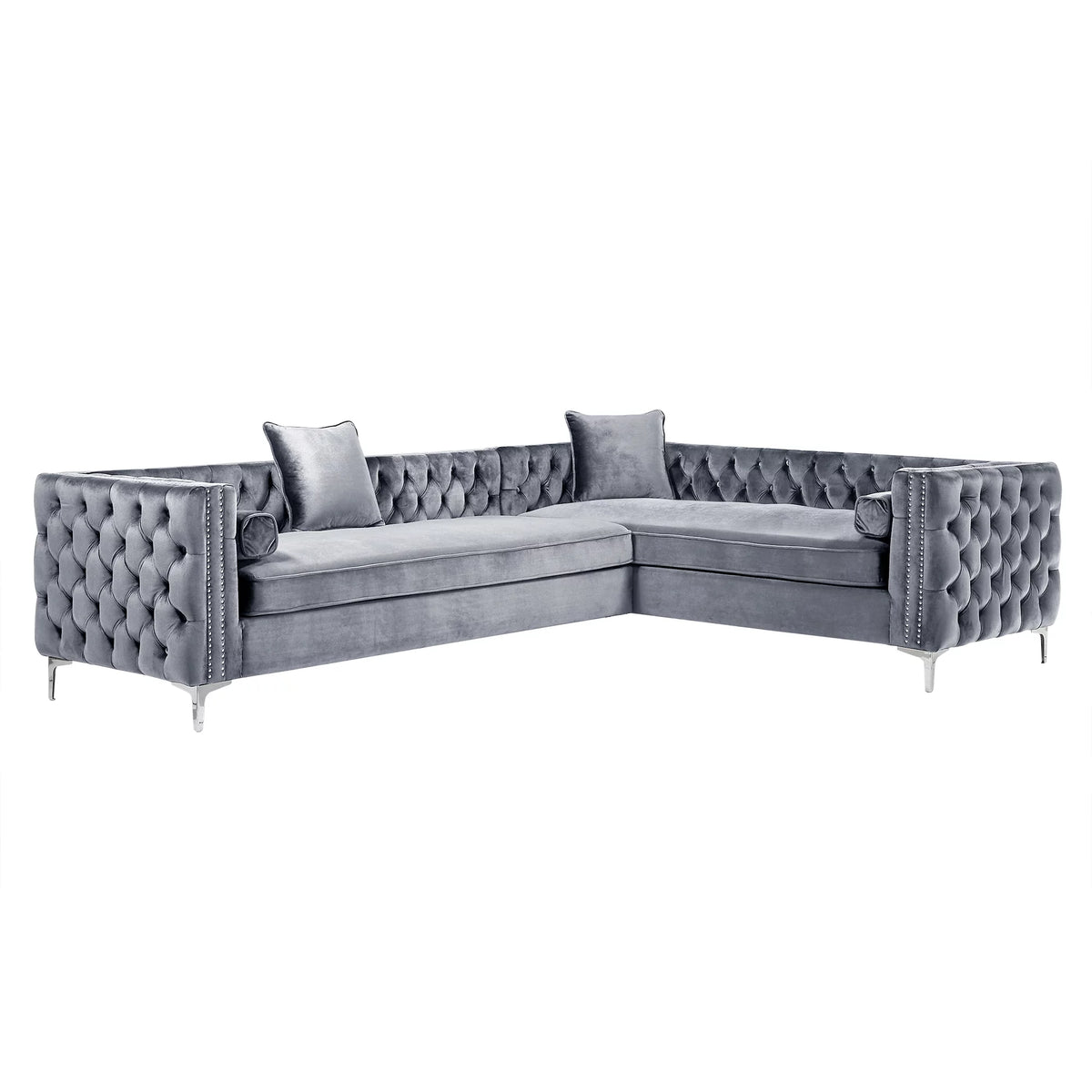 Grey Velvet Corner Sectional Sofa H37933