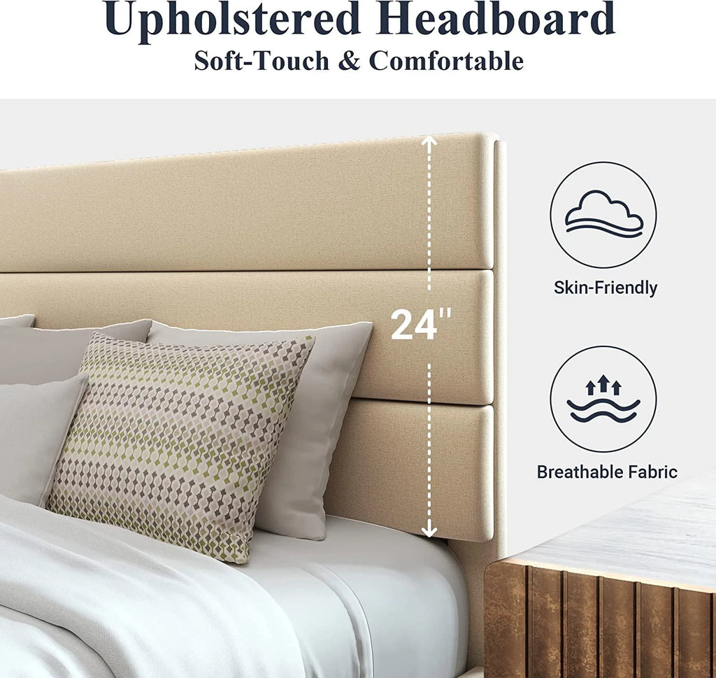 Queen Size Fabric Upholstered Platform Bed Frame P998189