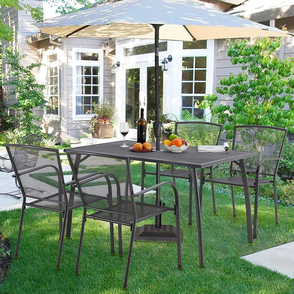 5-Piece Metal Patio Dining Set with 4 Stackable Chairs E2373