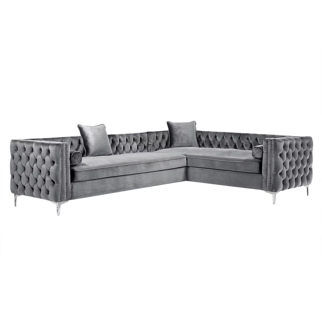 Grey Velvet Corner Sectional Sofa H37933