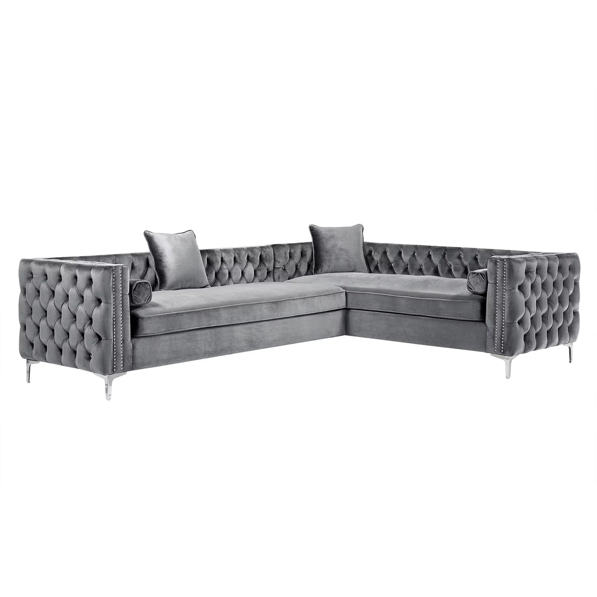 Grey Velvet Corner Sectional Sofa H37933