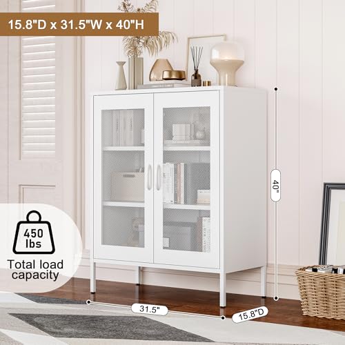 Blue 3 Tier Metal Storage Cabinet with Doors and Shelves M47049