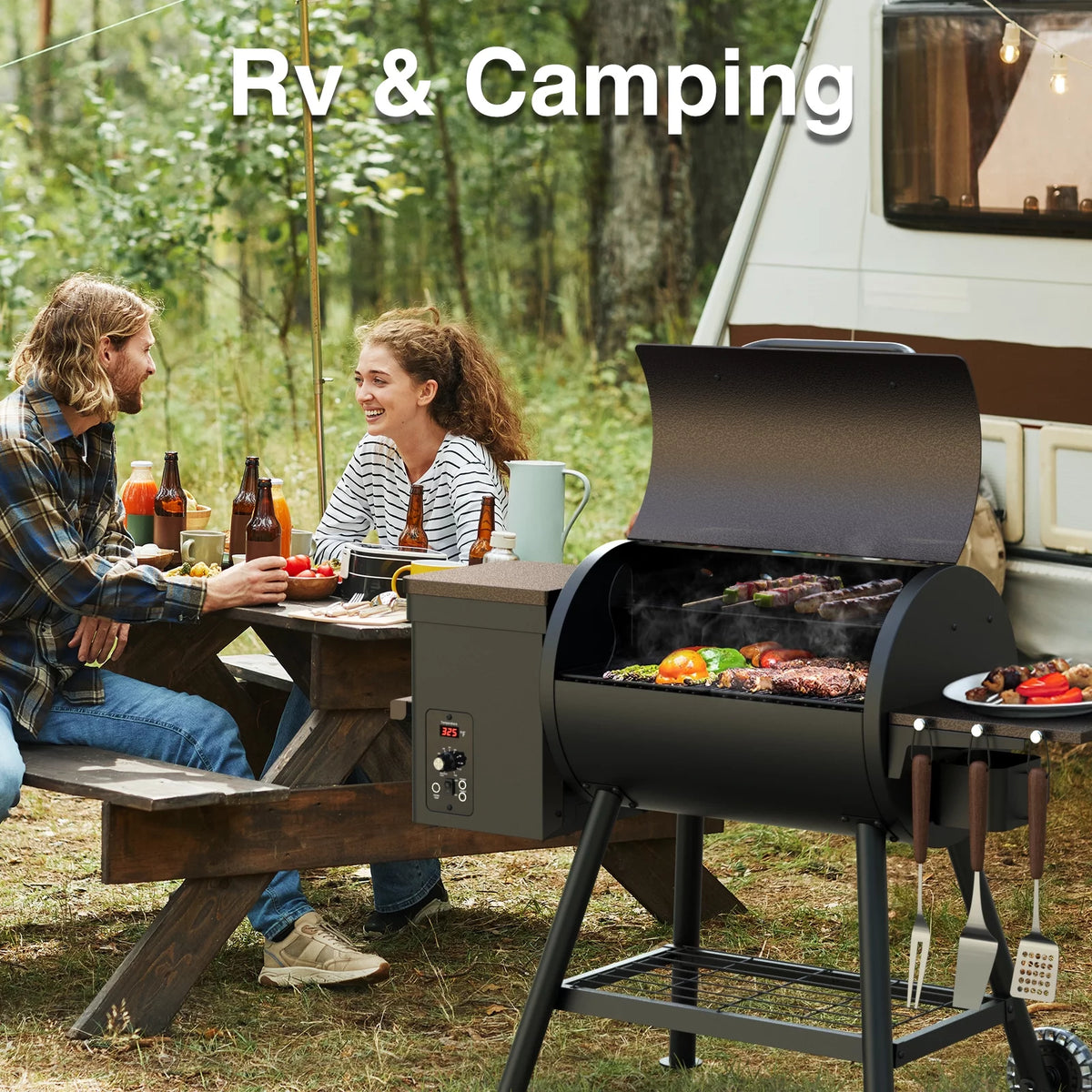 456 SQ.IN Pellet Grill Smoker with Side Shelf R140564