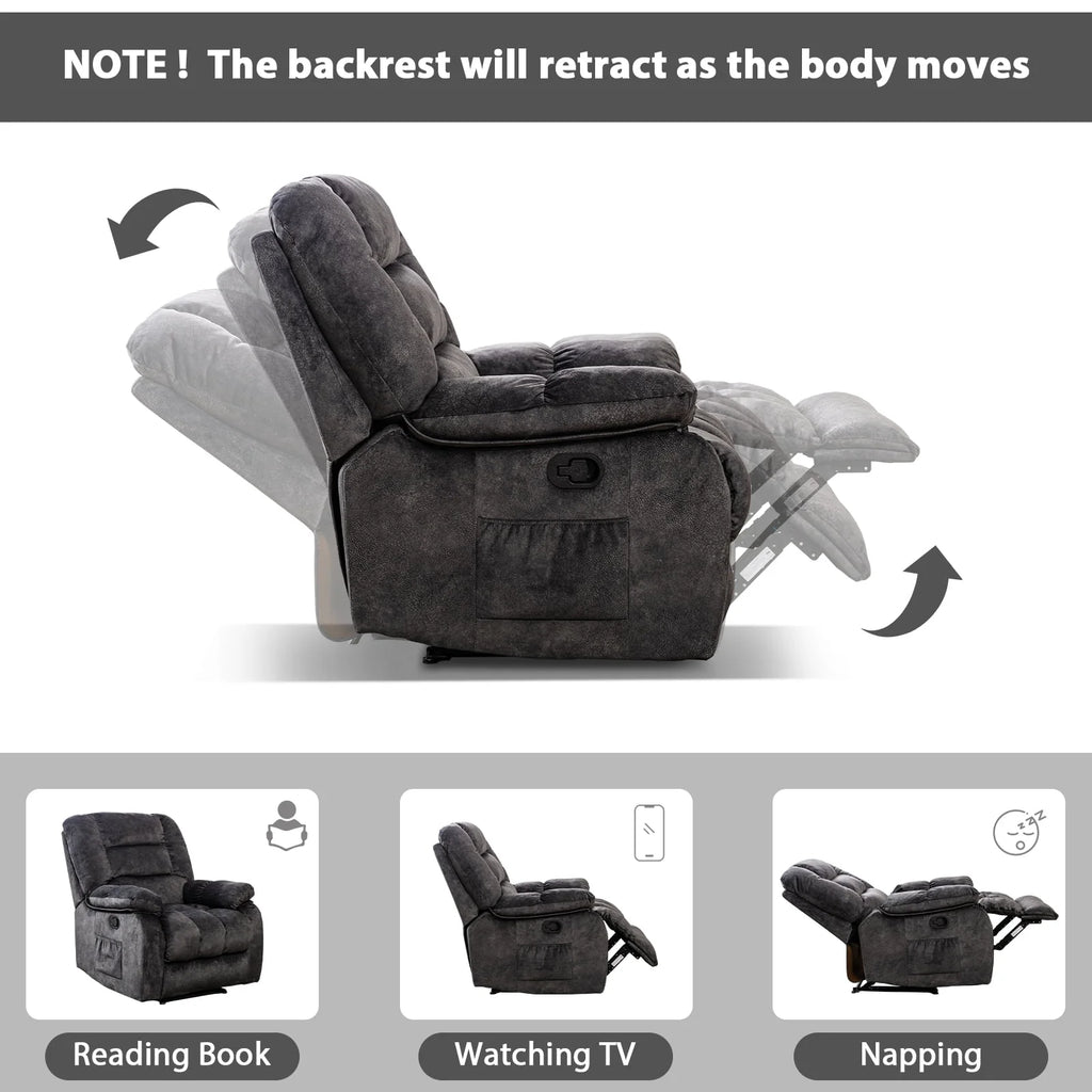Gray Fabric Manual Recliner with Massage and Heat A666