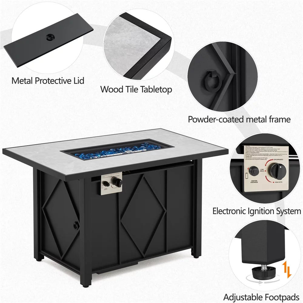 43in Propane Fire Pit Table with Ceramic Tabletop & Steel Base, Black A410987