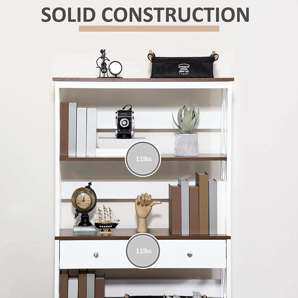 4-Tier White Shelving Bookcase with Drawer P91004