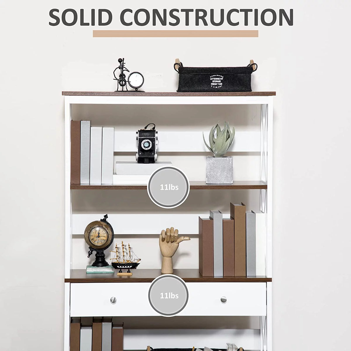 4-Tier White Shelving Bookcase with Drawer P91004
