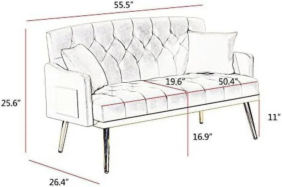 Beige Chenille Two-Seater Sofa with Metal Legs L21305
