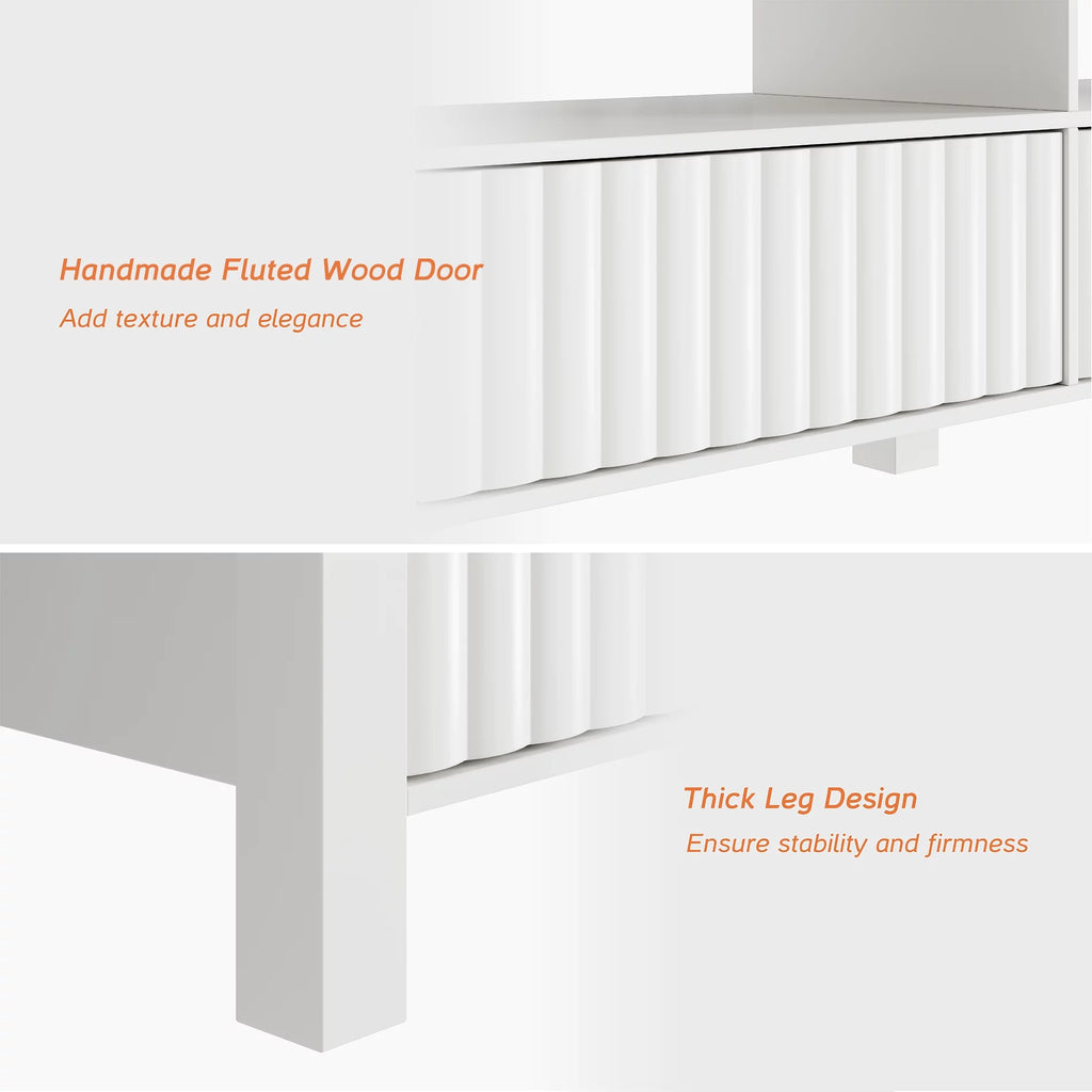 White Wood TV Stand with 6 Storage I83931