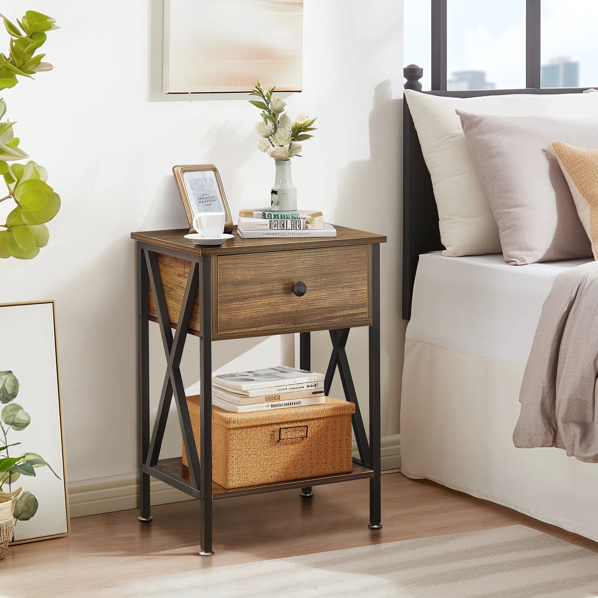 Brown Nightstand with Drawer and Storage Shelf H931983