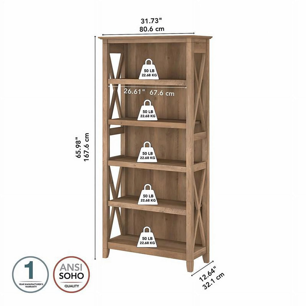 5-Shelf Reclaimed Pine Wood Bookcase V275410