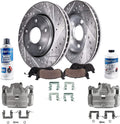 Front Drilled & Slotted Rotors + Calipers + Ceramic Brake Pads 8pc Set K617